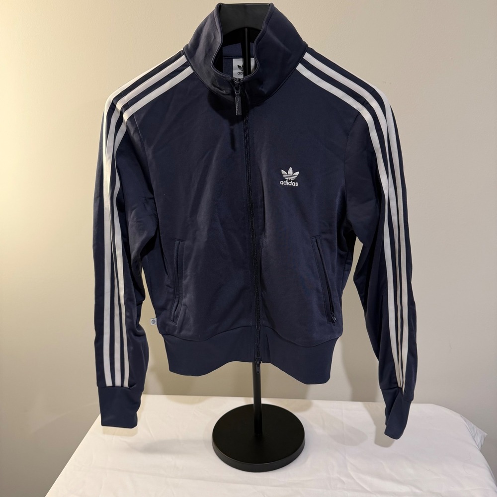 Adidas Originals Navy Blue White 3 Stripe Track Jacket Trefoil Small Womens